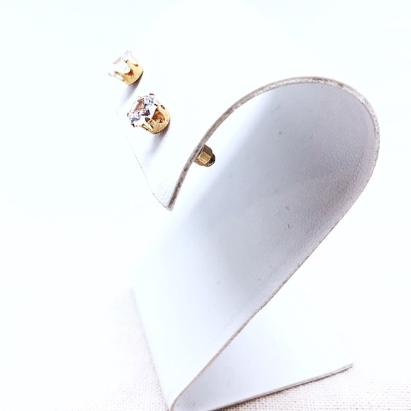 Round CZ 6mm Studs Gold Plated, Sterling Silver Posts & Backs - Picture 2 of 6